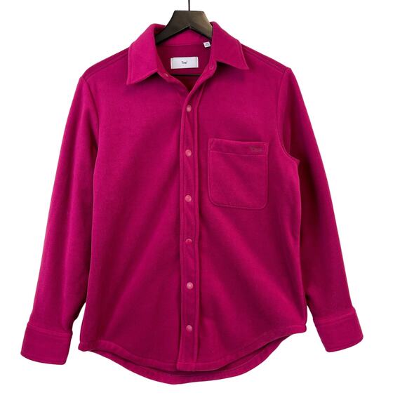 TNA Aritzia XS Sno Polar Button Down Shirt Pink Fleece - Picture 1 of 10